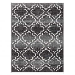 Ausgefallener, grauer Teppich in skandinavischem Stil