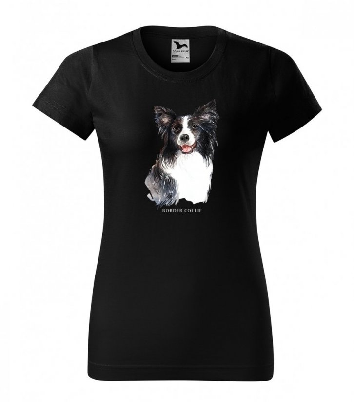 Дамска памучна тениска с модна щампа куче бордър коли