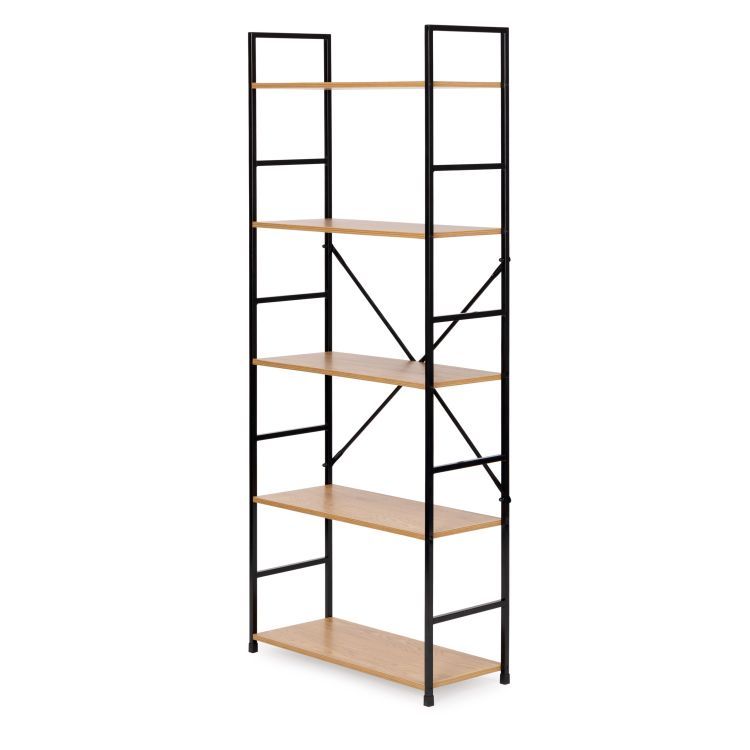 Drevený regál s kovovým rámom a s 5 policami