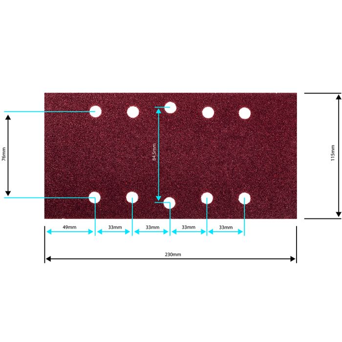 Șmirghel velcro 115 x 230 mm, K180, 5 buc, cu găuri 54H006 GRAFIT