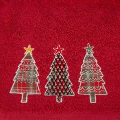 Bombažna božična brisača rdeča z drevesi