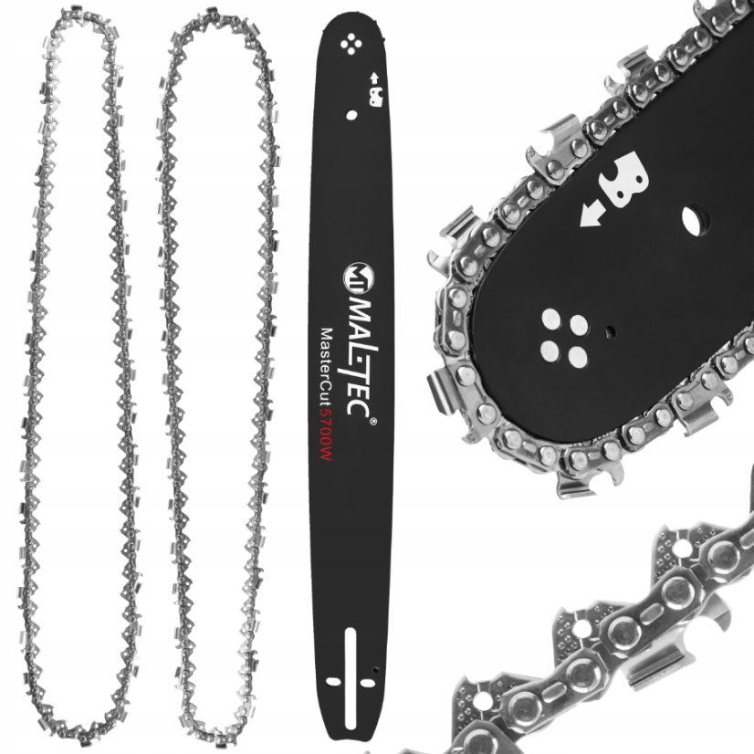 Sada 16″ (45 cm) vodiacej lišty a 2 reťazí pre benzínovú motorovú pílu MalTec MasterCut5700W