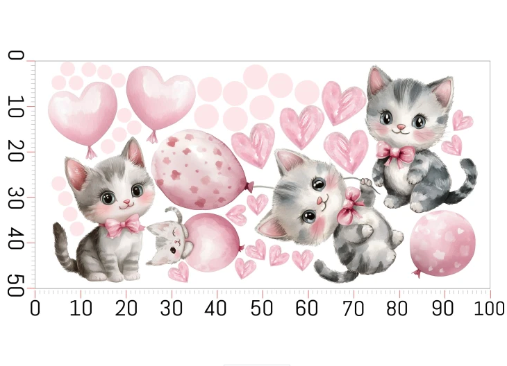 Gyerek falmatrica - rózsaszín cicák