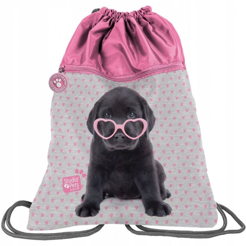 Tridelna šolska torba za punčke s psom z očali v obliki srca