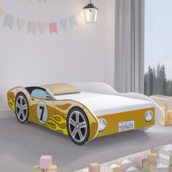 Vysoce kvalitní žlutá dětská postel 160 x 80 cm v barvě závodního auta