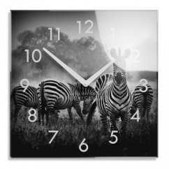 Декоративен часовник от черно и бяло стъкло със зебри, 30 см