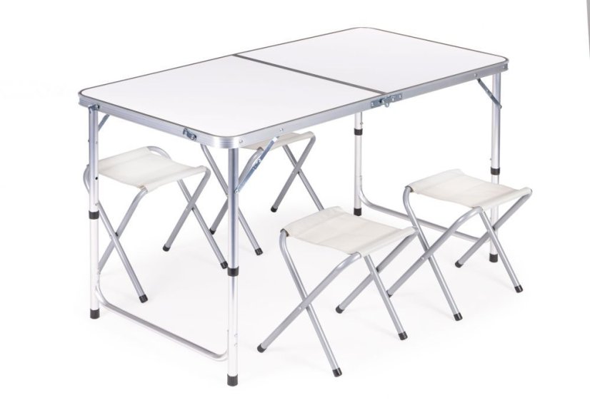 Klappbarer Catering-Tisch 119,5x60 cm weiß mit 4 Stühlen