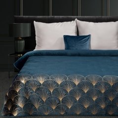 Cuvertură de pat de designer LOTOS turcoaz cu motiv auriu