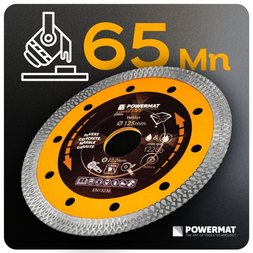 Disc diamantat 125 mm pentru beton, gresie și ceramică - diametru interior 22,23 mm