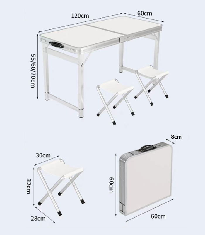 Kempingový skladací stôl so stoličkami – turistický set pre 4 osoby