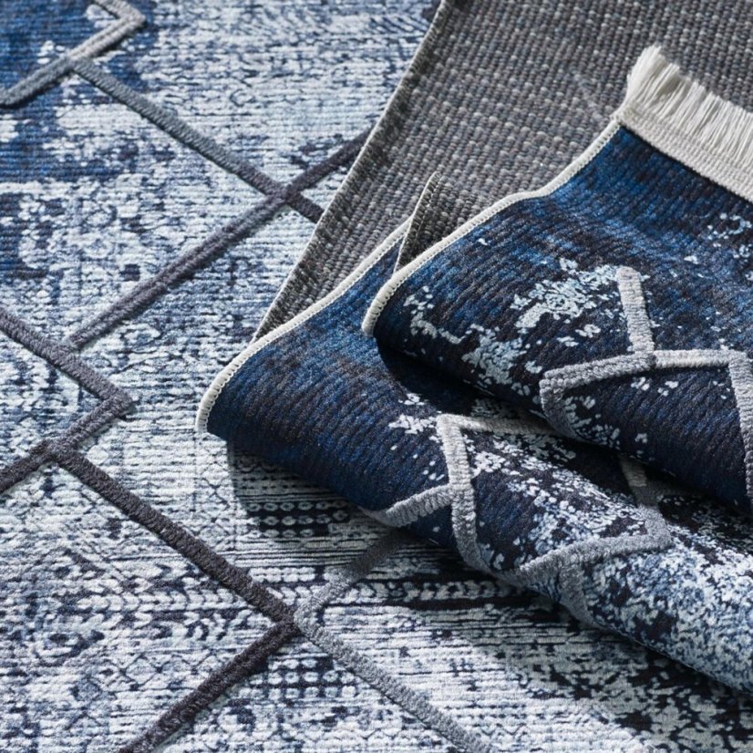 Phänomenaler blau gemusterter Teppich im skandinavischen Stil