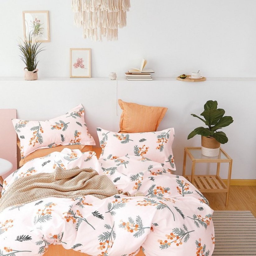 Ružové bavlnené obojstranné posteľné obliečky