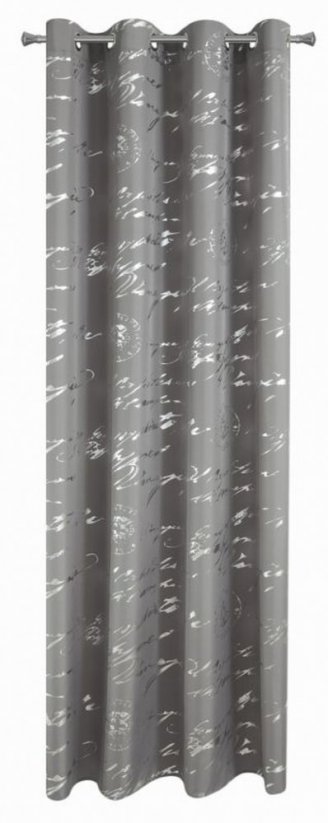 Originalna siva zavesa za kroge z napisi 140 x 250 cm