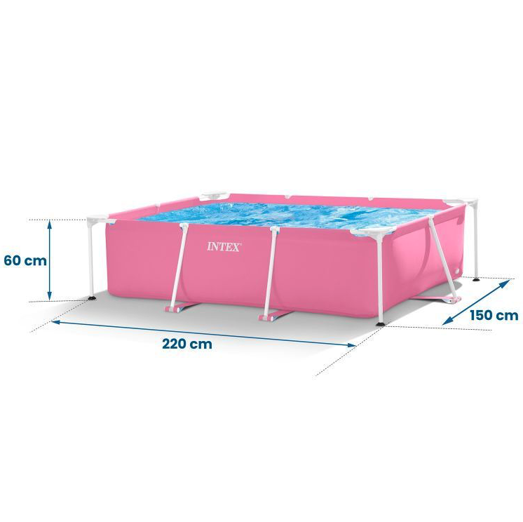Großer Gartenpool rosa mit rechteckigem Rahmen 220 x 150 cm 
