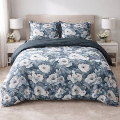 Lenzuola reversibili in microfibra - blu con fiori acquerellati