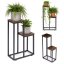 Loftový stojan na kvety – kovový kvetinový regál s 2 policami a dreveným dekorom