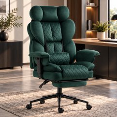 Ergonomski pisarniški fotelj HC-1037 z oporo za noge – zeleni žamet