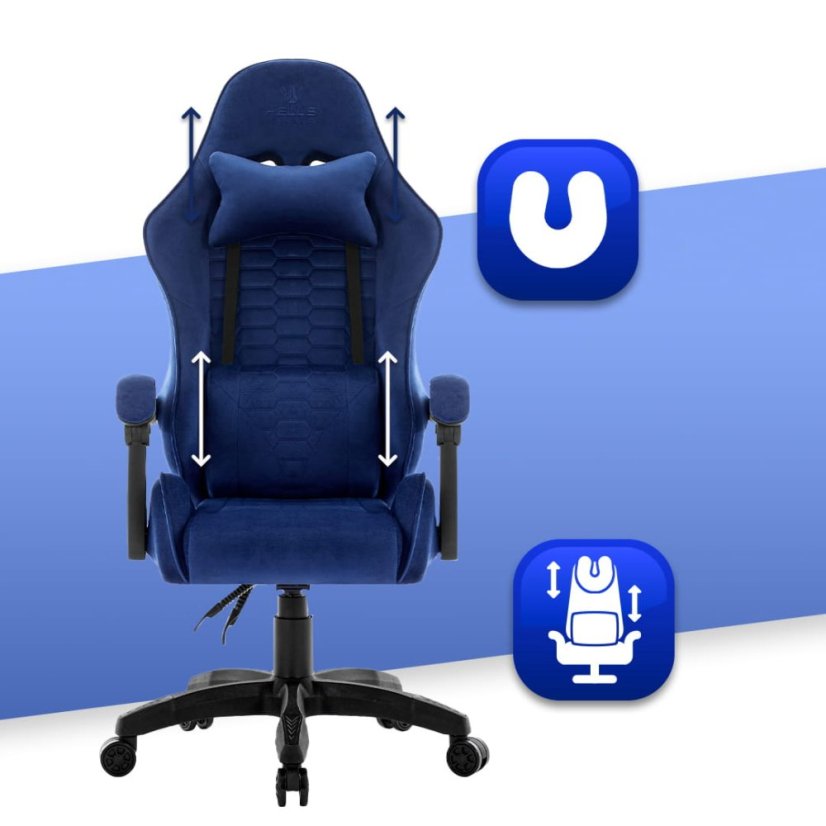 Gaming stol HC-1000 NAVY - žametna tkanina