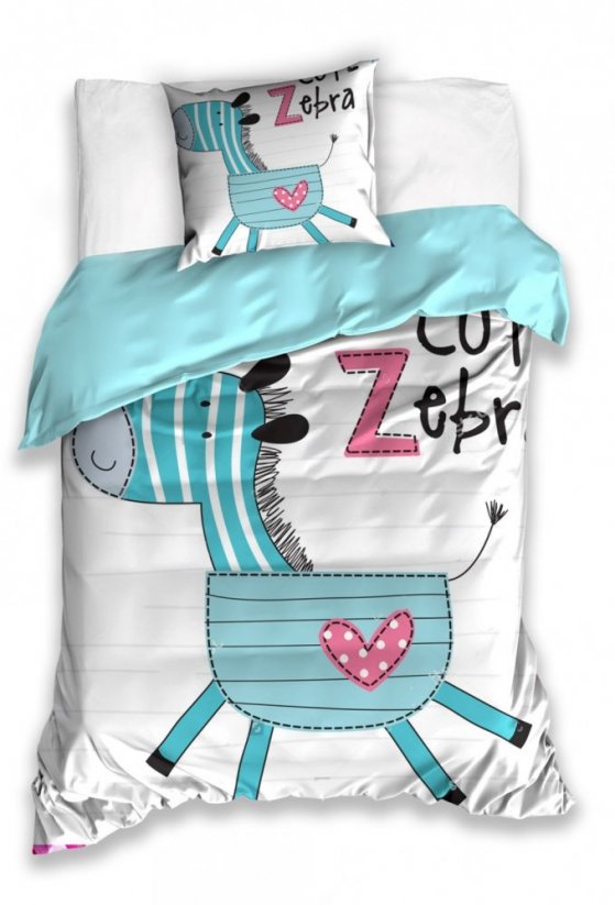 Bílé povlečení na postel pro děti s kreslenou zebrou