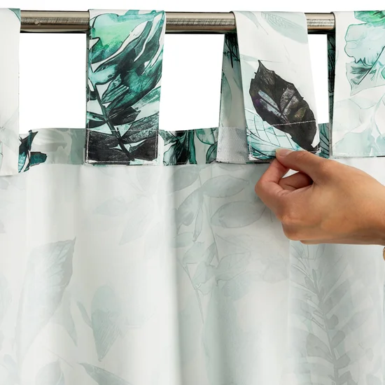 Vonkajší vodeodolný záves do altánku  - biely s motívom zelených listov