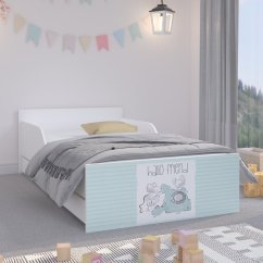 Biela detská posteľ s mentolovým motívom myšiek 160 x 80 cm