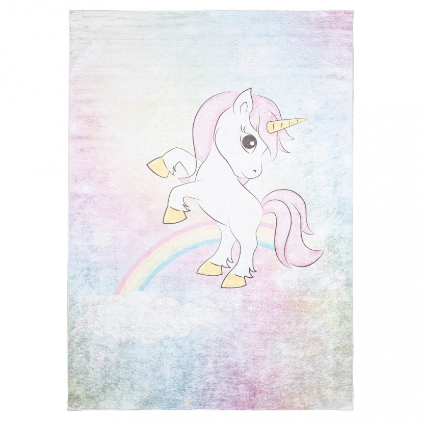 Bunter Kinderteppich mit Einhornmotiv 