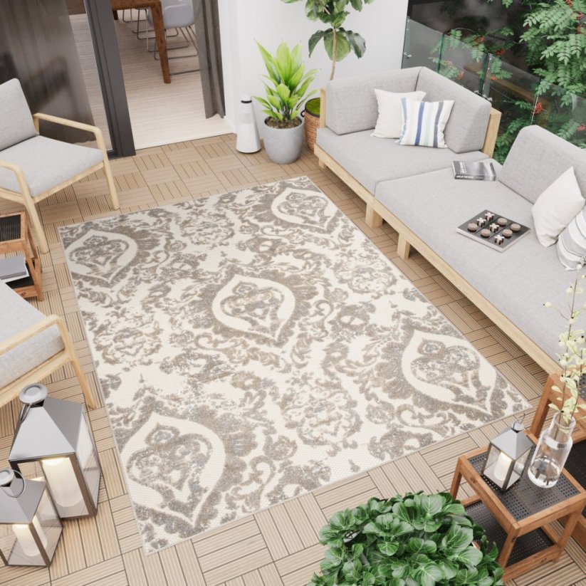 Terasový béžový koberec s ornamentem - Rozměr koberce: Šírka: 160 cm | Dĺžka: 230 cm