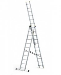 Večnamenska aluminijasta lestev, 3 x 11 stopnic in nosilnost 150 kg
