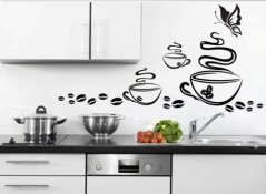 Adesivo murale per cucina tazza di caffè e farfalla