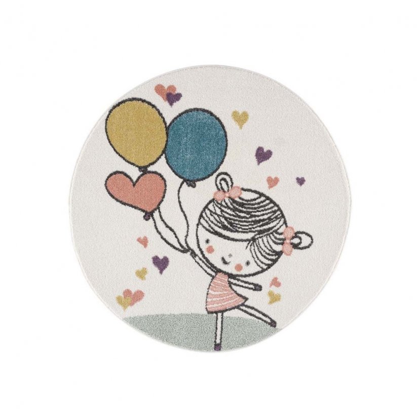 Roztomilý dětský kulatý koberec holčička s balony