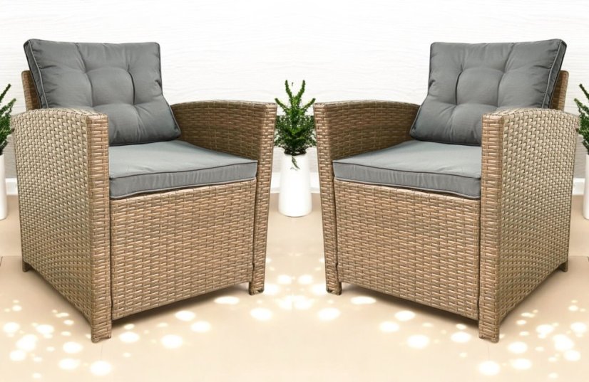 Set de două fotolii de grădină din technoratan SFS020-SC - maro natural + perne gri