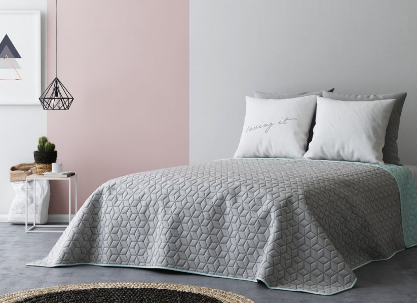 Cuverturi de pat cu două fețe culoarea gri mentol cu model floral 200 x 220 cm