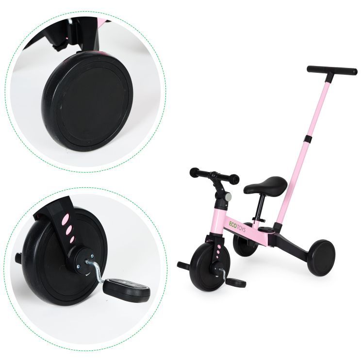Tříkolka s vodicí tyčí v růžové ECOTOYS