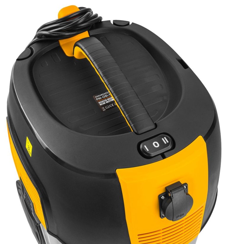 Priemyselný vysávač 1600 W bezvreckový 30 l s HEPA filtrom a zásuvkou na náradie Powermat PM-OD-1600T-PRO