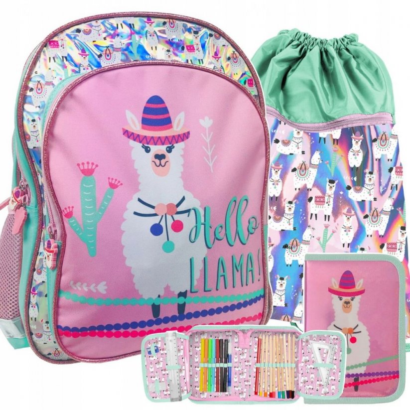 Dievčenská školská taška trojdielna s motívom LAMA