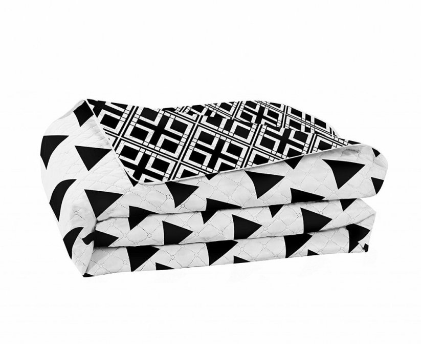Cuvertură de pat albă cu două fețe cu modele geometrice