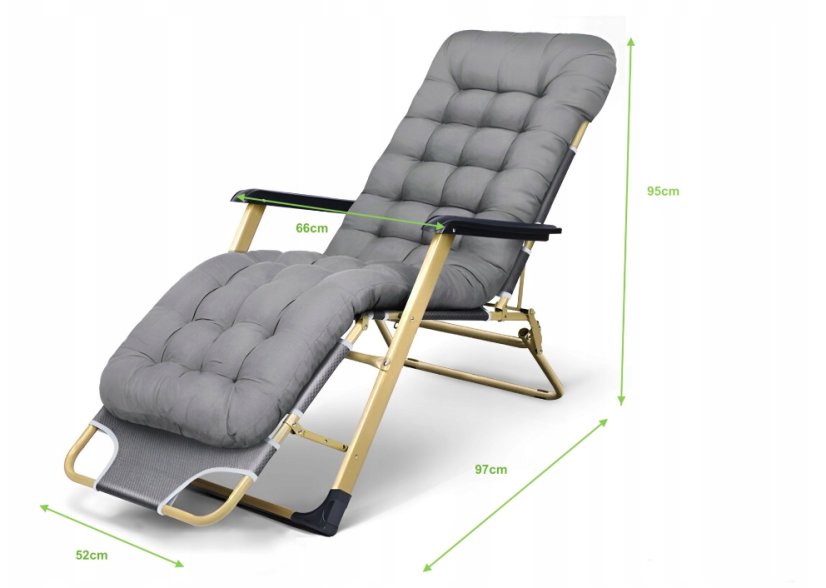 Zlaté zahradní lehátko s polštářem v šedé barvě