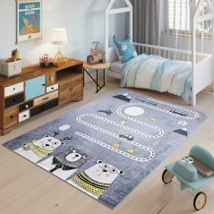 Kinderteppich mit Tier- und Straßenmotiv 