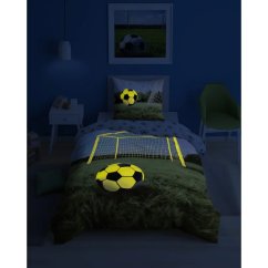 Bavlnené posteľné obliečky svietiace v tme - motív futbalovej lopty