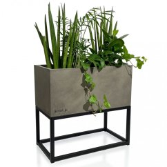 Eleganter breiter Blumentopf aus Metall in Grau LOFT FIORINO 42X22X40 cm