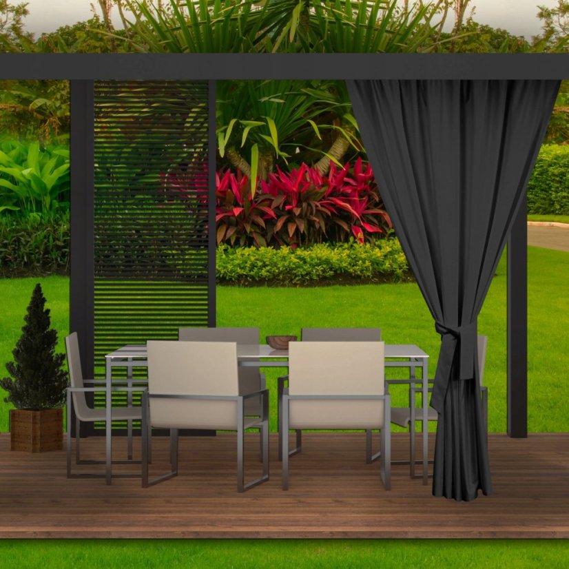 Einfarbiger Vorhang in Graphit für den Gartenpavillon 155 x 220 cm