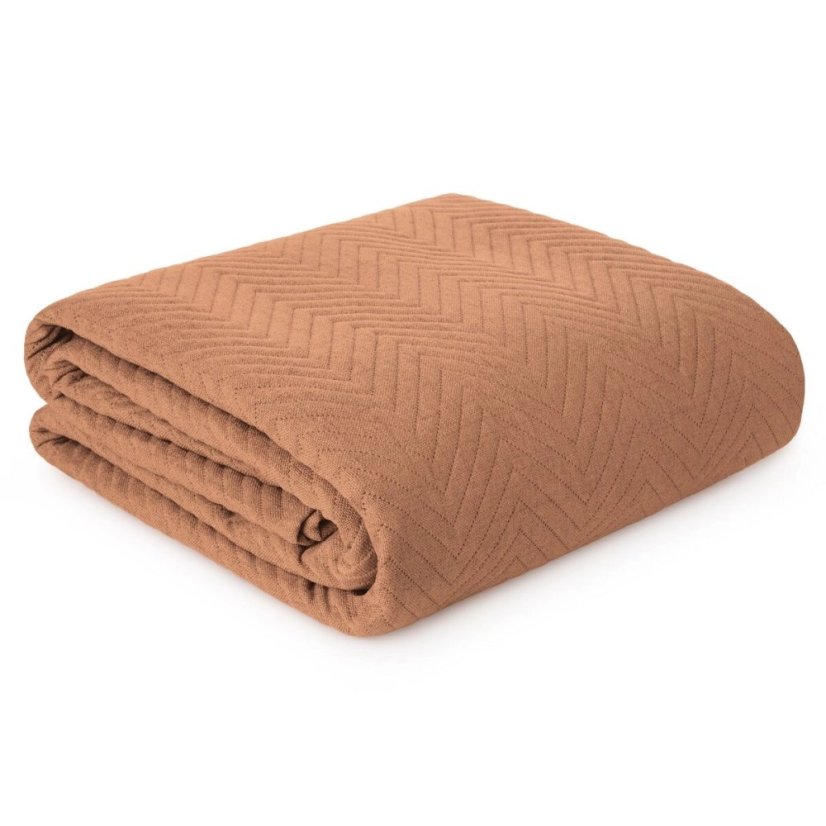 Egyszínű ágytakaró steppelt geometriai mintával - téglából készült narancssárga színű