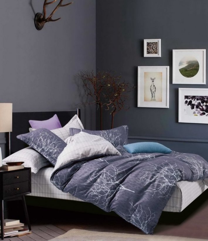 Sivé obojstranné posteľné obliečky s motívom stromov