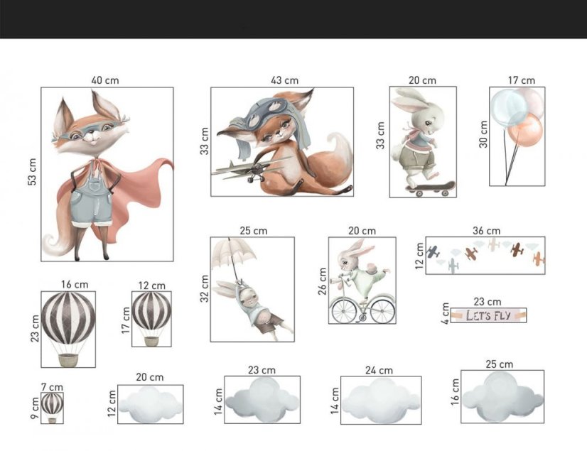 Nálepka na stenu do detskej izby s motívom lietajúcich zvieratiek