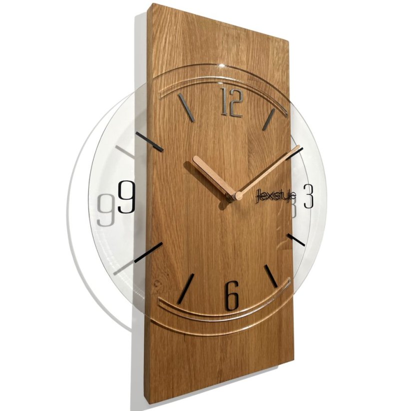 Dubové nástenné hodiny Geometric - číre sklo