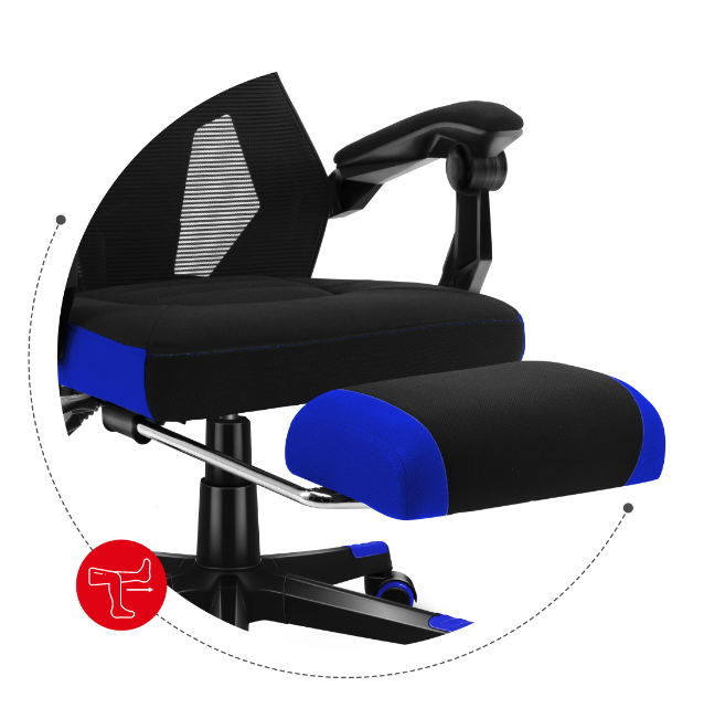 Ergonomické herní modré křeslo s opěrkou nohou COMBAT 3.0