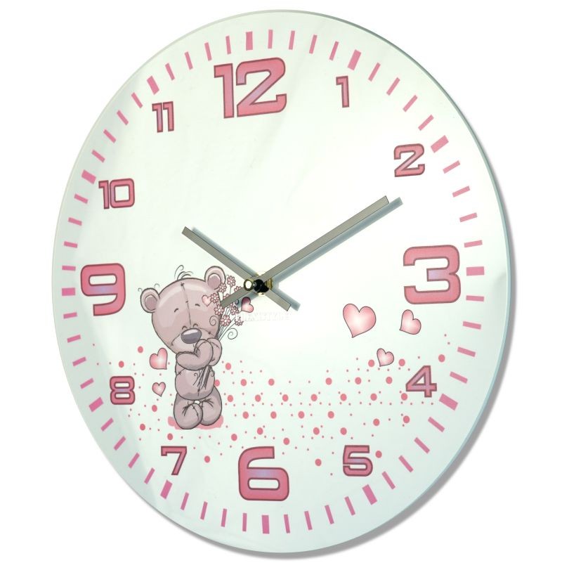 Стенен момичешки часовник в бяло с розов циферблат