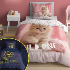 Svetleče bombažno posteljno perilo - Cute Kitty