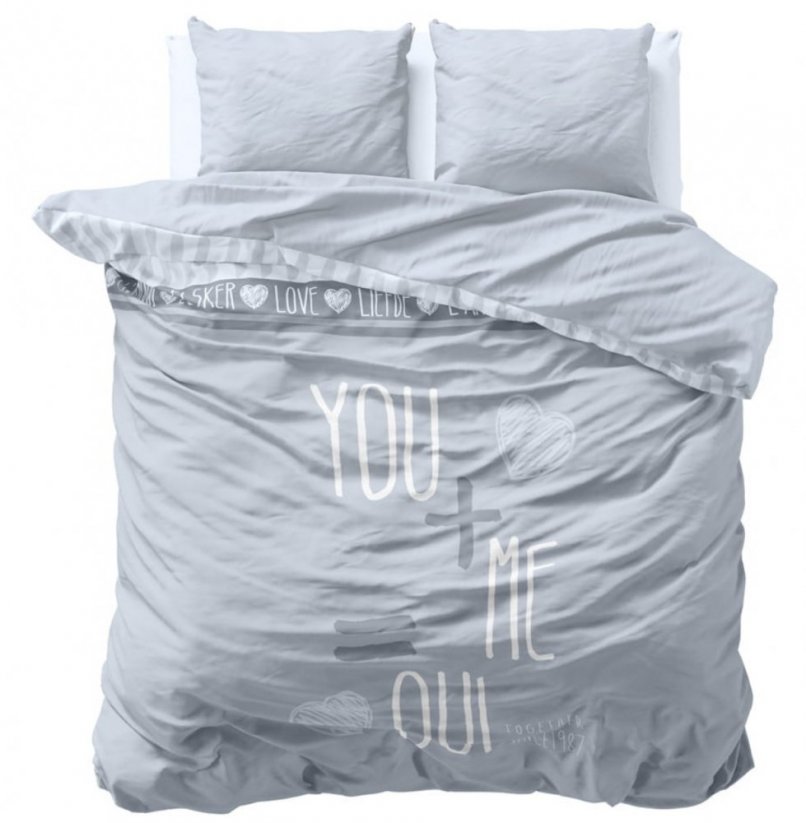 Svetlo sivé bavlnené posteľné obliečky láska 160 x 200 cm