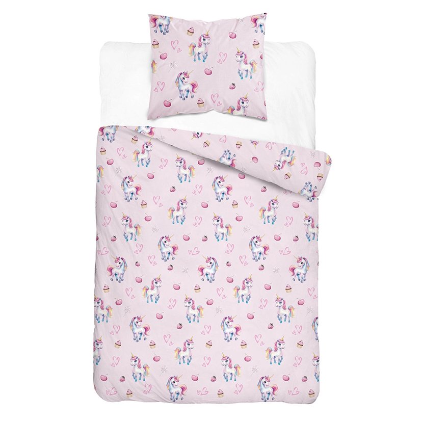 Lenjerie de pat din bumbac pentru copii: Unicorn roz